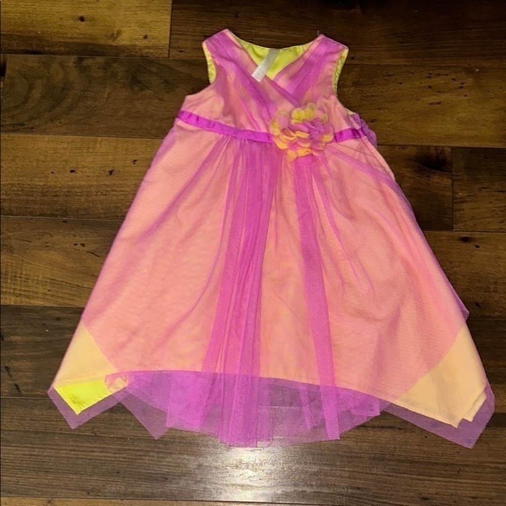 Pink and Yellow Tulle Dress with Floral Accent PM2